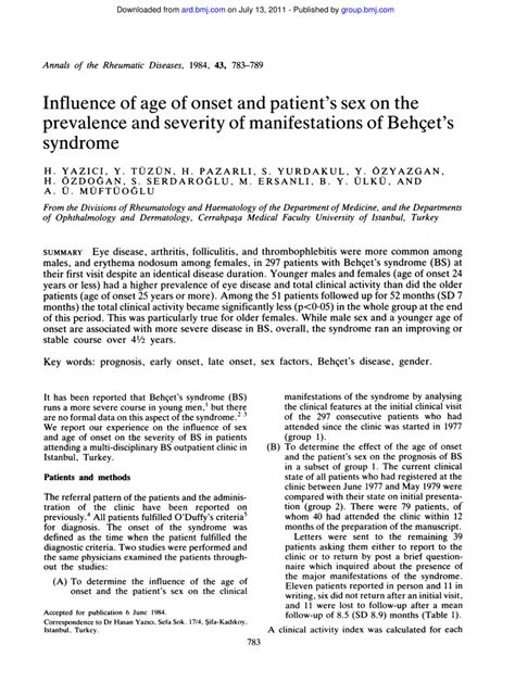 Pdf Influence Of Age Of Onset And Patients Sex On The Prevalence And Severity Of