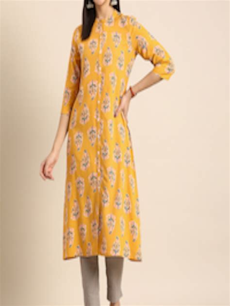 Buy Anouk Ethnic Motifs Print Band Collar Front Open Straight Kurta Kurtas For Women 23055408