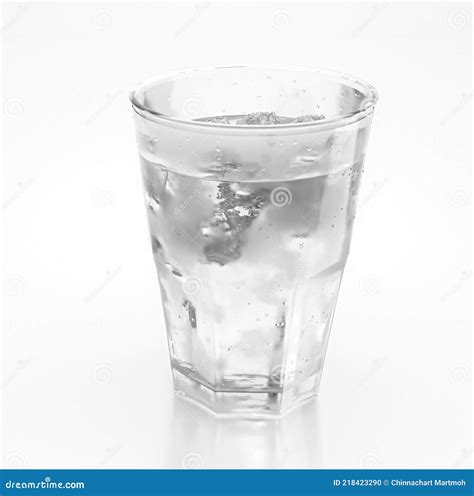 Clearwater Or Soda In A Clear Glass For Beer Coldwater In A Glass With Ice Cubes Bubbles In