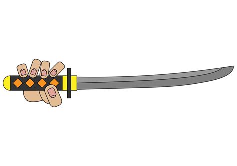 Hand holding katana sword isolated on white background in cartoon style ...