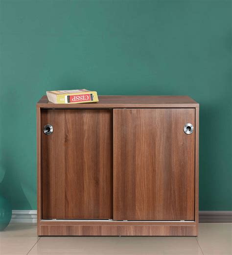 Buy File Cabinet With Sliding Doors In Walnut Finish By Addy Design