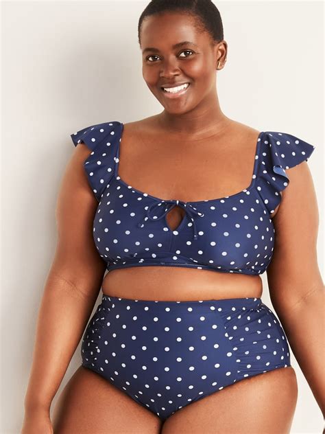 Old Navy Polka Dot Flutter Sleeve Plus Size Tie Front Swim Top Best Swimsuits For Women At Old