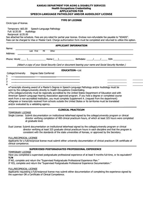 Application For Speech Language Pathology And Or Audiology License