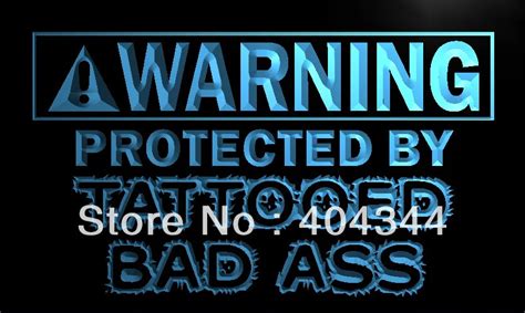 LZ059 Warning Protected By Tattooed Bad Ass Neon Sign Home Decor Shop