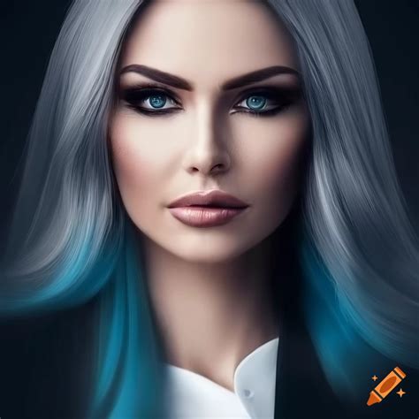 Photorealistic Portrait Of A Stunning Woman With Grey Hair On Craiyon