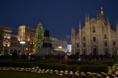 Beautiful Night View To the Duomo Square of Milan Decorated with the ...