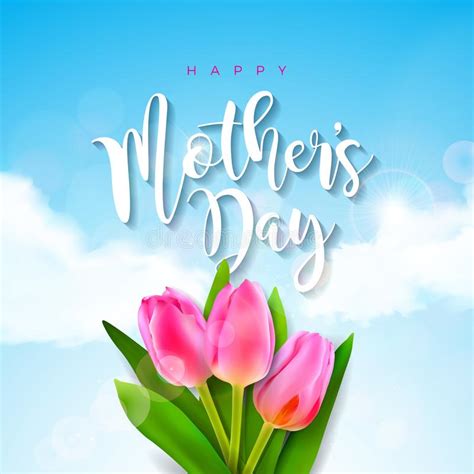 Happy Mothers Day Greeting Card Design With Flower And Typographic