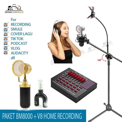 Jual Paket Recording Microphone BM8000 BM 8000 Soundcard V8 Tripod