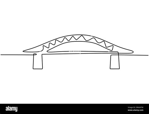 Giant Bridge Over River Continuous One Line Of Bridge Drawing Design