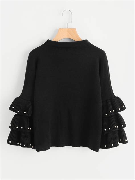 Pearl Beading Layered Bell Sleeve Jumper