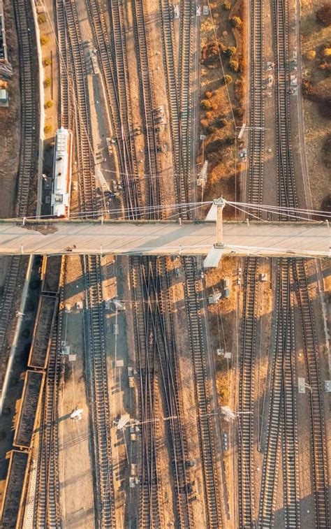 Birds Eye View Of Trains In The Railway On A Sunny Day Stock Image