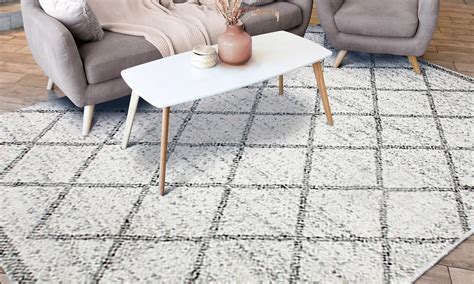 Acheter Tapis de salon ETHNIQUE motif losange gris et blanc à pas cher