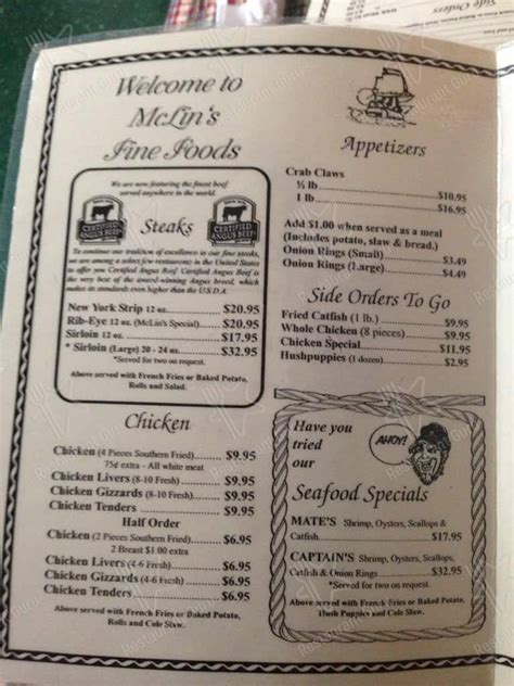 Menu At Mclin S Restaurant Daleville Old Newton Rd