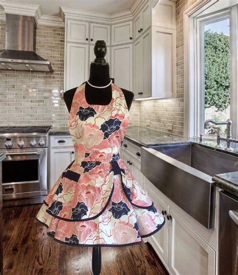 Womens Flirty Retro Apron In Pink And Blue Floral Print Sexy Etsy