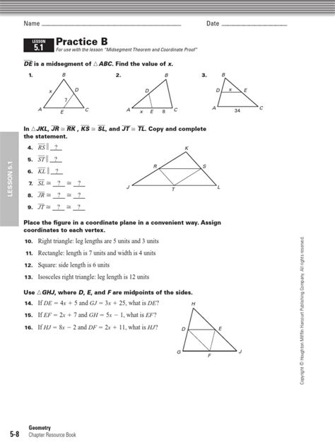 The Triangle Midsegment Theorem Exercise Pdf Triangle Worksheets Library