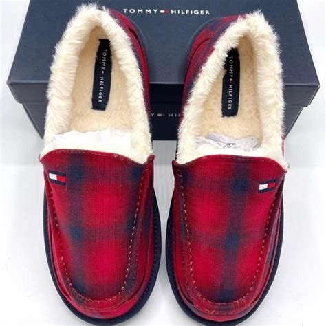 Tommy Hilfiger Shoes Tommy Hilfiger Mens Comfort Faux Fur Lined Mocassin Slipper Plaid Red