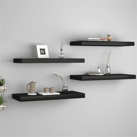 Vidaxl Floating Wall Shelves 4 Pcs Black 236x93x15 Mdf Floating