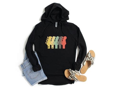 ♥ Vintage Guitar Headstock Womens Hoodie Distressed Headstock Guitar Hoodie Ladies Raglan