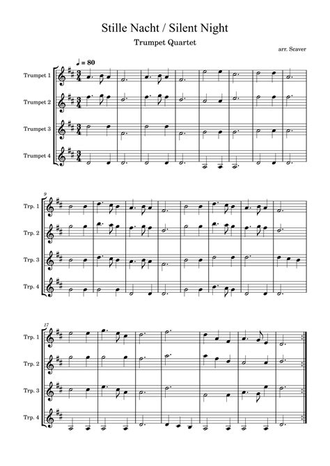 Stille Nacht Silent Night Trumpet Quartet Arr Scaver By Franz