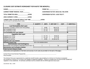 Fillable Online Kdheks Closure Cost Estimate Worksheet For Waste Tire