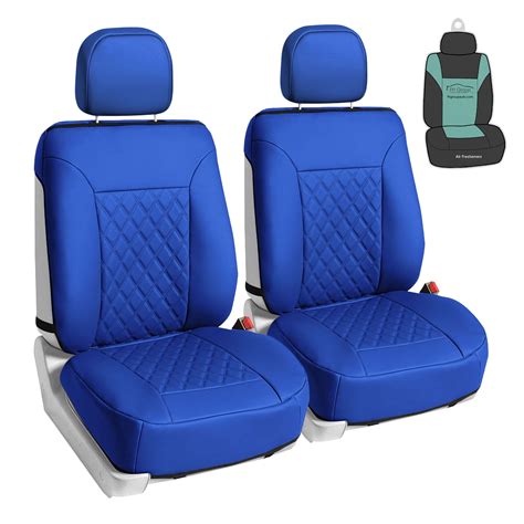 Fh Group Faux Leather Car Seat Covers Universal Fit Blue Front Set With Air Freshener