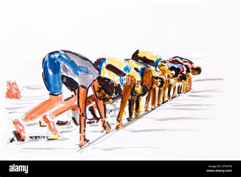 Start of a race, track and field athletics, drawing by the artist ...