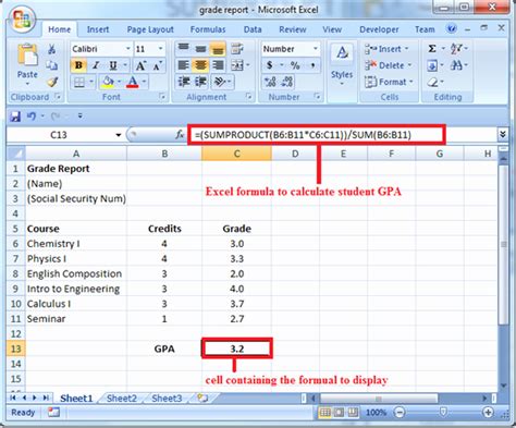 Excel Formula To Calculate Gpa