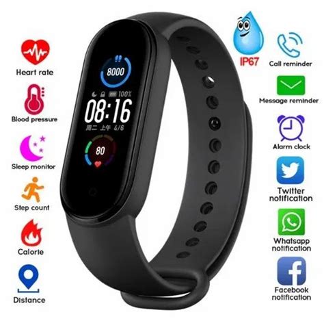 Silicone English M5 Smart Band Fitness Tracker Watch Heart Rate For