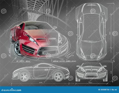 Sports Car Blueprints Royalty Free Stock Image - Image: 20308756