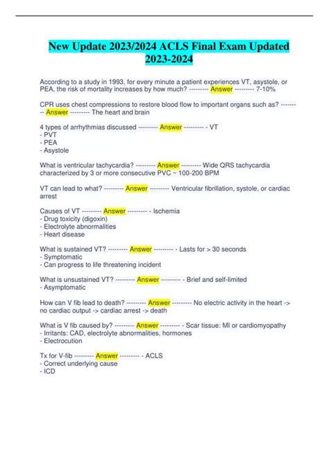 Acls Final Exam Updated New Update Questions And Answers Aha Acls