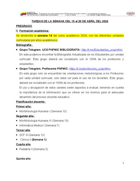 Tareas Sem 15 Al 20 De Abril Pregrado Tareas De La Semana Del 15 Al 20 De Abril Del 2024