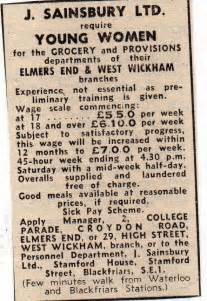 Sainsbury Advert For Jobs In 1959 Sainsburys Adverts Grocery