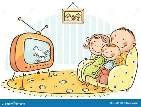 Family Watching TV Together Cartoon Vector | CartoonDealer.com #44609923