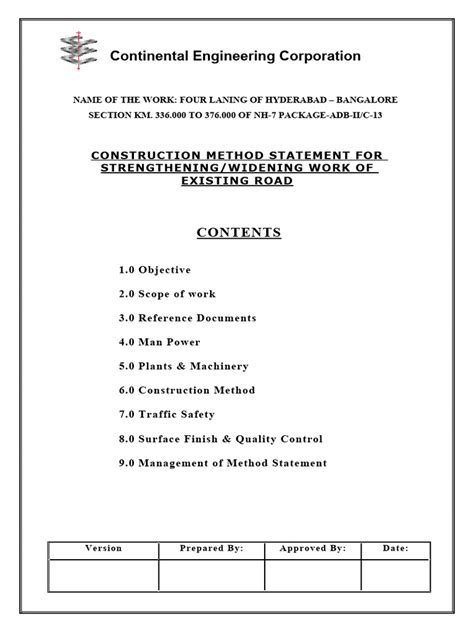 Method Statement For Construction Of Road Widening Work Pdf Road Surface Road