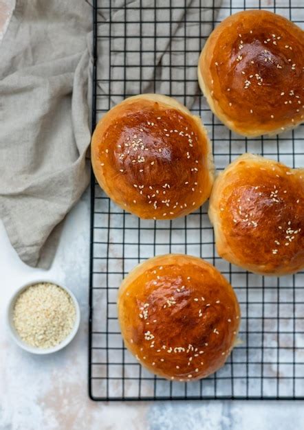 Premium Photo Round Buns With Sesame Seeds Bread Rolls Tasty Homemade