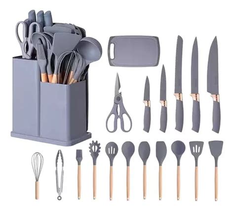 Kit Conjunto Utensílios Silicone Facas Tabua De Cortar 19pç Frete grátis