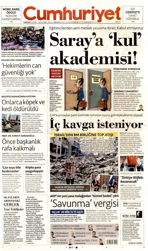 Cumhuriyet Gazetesi - Cumhuriyet Manşet Oku - Haberler 12 Ekim 2024
