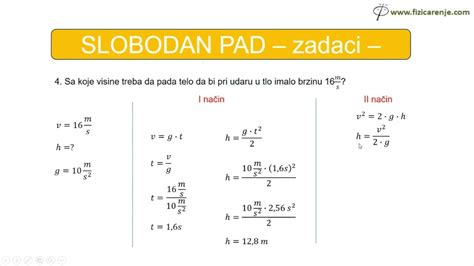 Slobodan Pad Zadaci Fizika Za Sedmi Razred YouTube