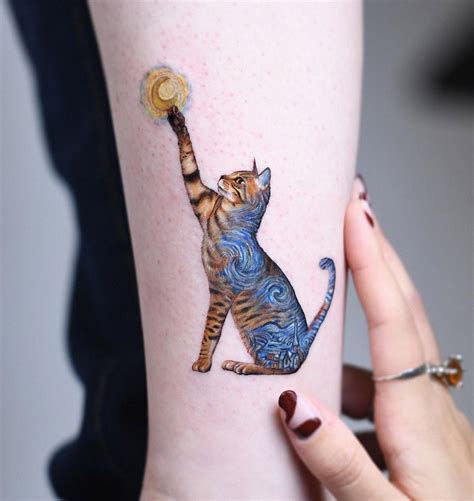 Van Gogh Starry Night Cat | Best Tattoo Ideas For Men & Women