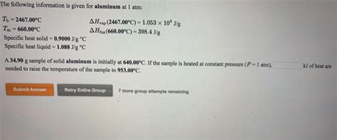 Solved The Following Information Is Given For Aluminum At 1