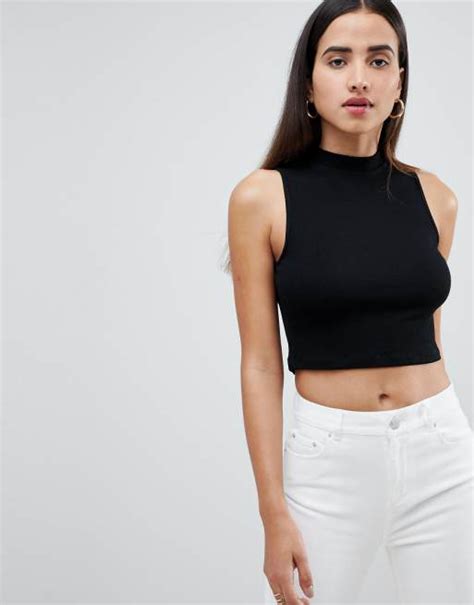 Asos Design Sleeveless Crop Top With Turtleneck In Black Asos