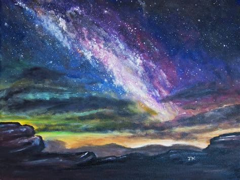 original milky  galaxy night sky stars bright rainbow colors skyline