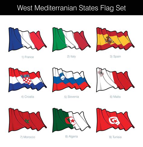 West Mediterranean States Waving Flag Set 5600929 Vector Art at Vecteezy