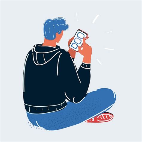 Ilustra O Vetorial De Desenho Animado De Um Homem Usando Um Smartphone