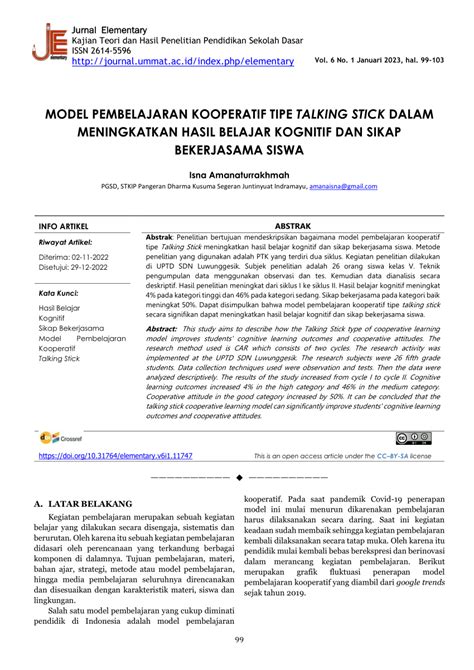 Pdf Model Pembelajaran Kooperatif Tipe Talking Stick Dalam