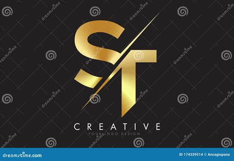 ST S T Golden Letter Logo Design With A Creative Cut Stock Vector