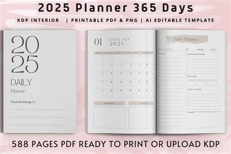 2025 Planner 365 Days KDP Interior Graphic By Interior Creative