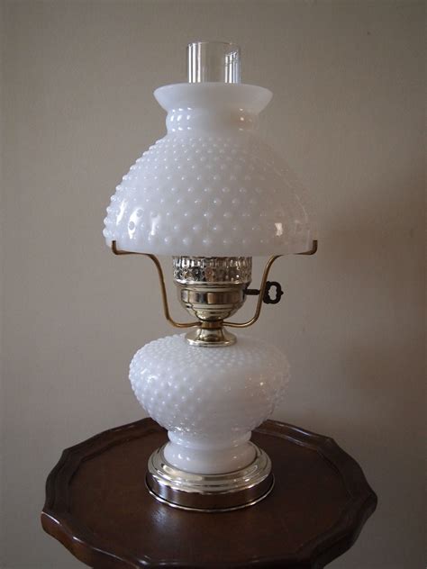 White Hob Nail Milk Glass Hurricane Table Lamp By Gracenthings