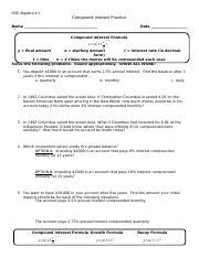 A Compound Interest Practice Docx Gse Algebra Ii Y Compound