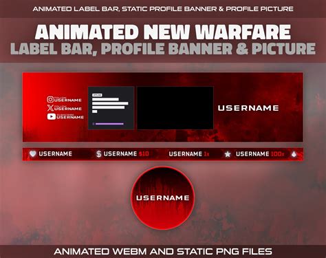 Animated New Warfare Twitch Overlay Package For Streamers Dark Modern Black Red Webcam Screens